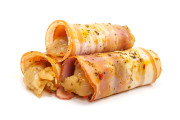 Bacon wrapped chicken breast marinated on spicy sauce