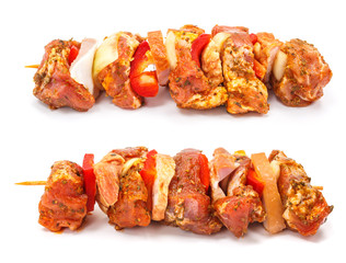Marinated pork and ham kebab stick