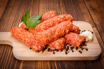 Romanian pork and lamb sausages, mititei with pepper and garlic