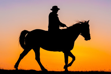 Horseback riding in the sunset