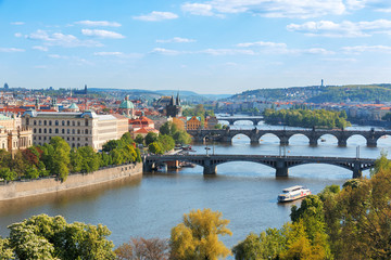 Fototapeta na wymiar Prague bridges, aerial cityscape, Czech Republic