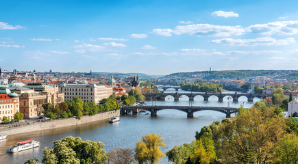 Fototapeta na wymiar Prague bridges, aerial cityscape, Czech Republic