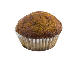 Banana muffin cake isolated on white background