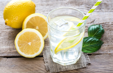 Glass of water with fresh lemon juice
