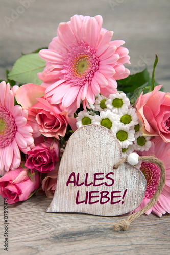 "Blumen und Herz Alles Liebe!" Stockfotos und lizenzfreie Bilder auf