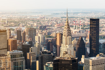 New York City Manhattan, Chrysler Building, aerial view with skyscrapers. View from Empire State Building - obrazy, fototapety, plakaty