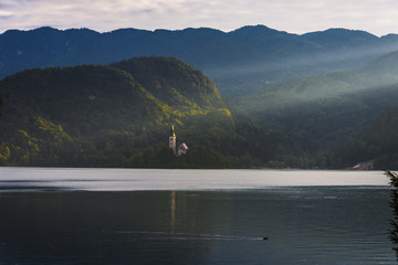 Sunset on the lake of Bled (Slovenja)