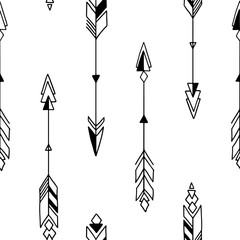 Seamless hand drawn geometric tribal pattern with arrows. Vector navajo design.