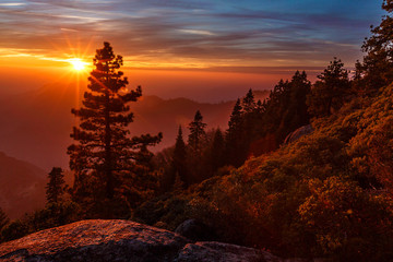 Sunset From Kings Canyon Sierra Nevada Mountains - obrazy, fototapety, plakaty