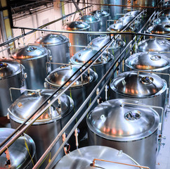 Tanks of stainless steel for the fermentation beer.