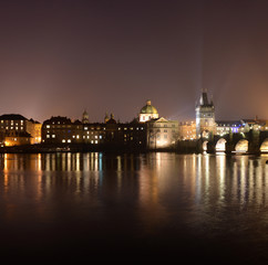Fototapeta premium Night in Prag, City, view to the Charles Brigde
