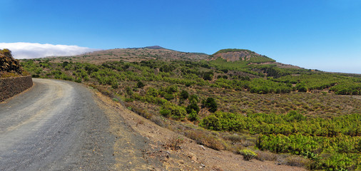 A gravel road to the Sabinar in El Hierro. Canary island, Spain