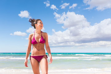 Naklejka premium Beautiful woman portrait at beach in Mallorca
