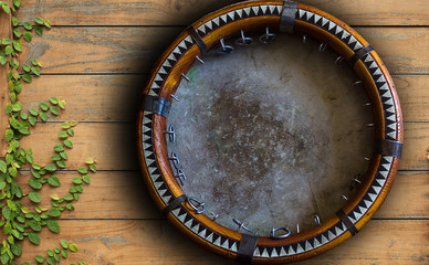 Central Asian tambourine. Uzbek doira. The traditional uzbek musical instrument doira