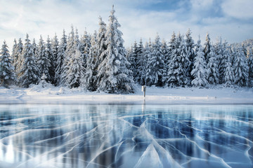 Blue ice and cracks on the surface of the .