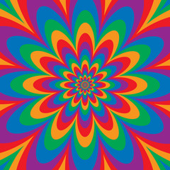 Infinite Flower optical illusion design in primary and secondary colors.