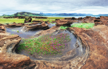Texture of rocks melted by volcanic magma