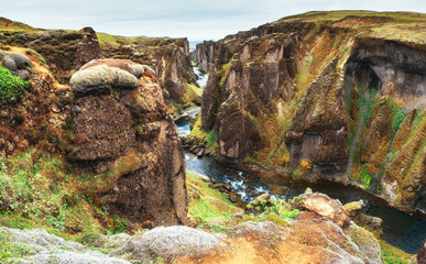 Iceland. Rocky mountains and river between them
