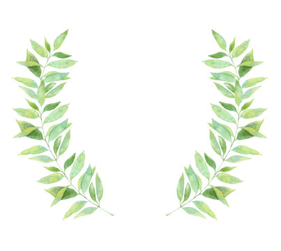 Hand drawn watercolor illustration. Wreath with Spring leaves. Floral design elements. Perfect for invitations, greeting cards, blogs, posters and more