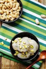 Vegan cashews banana ice cream with pistachios