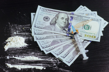 drug, dollar, money, addiction and substance abuse concept - clo