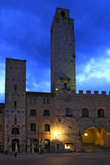 San Gimignano at night, Tuscany, Italy, Europe