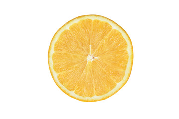 Isolated juicy ripe orange slice on white background