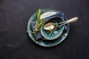 Table setting with rosemary