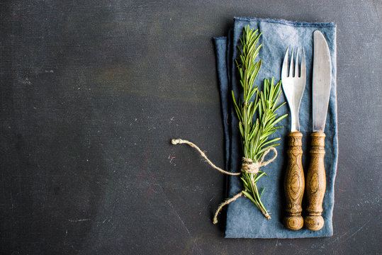 Table setting with rosemary