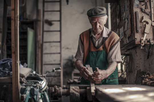 Senior carpenter in his Workshop, Karanac, Baranja, Croatia