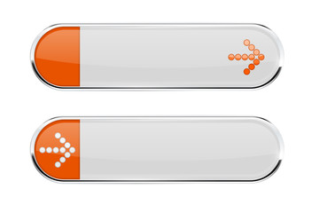 White buttons with orange tags and ARROW sign. Menu interface elements with metal frame