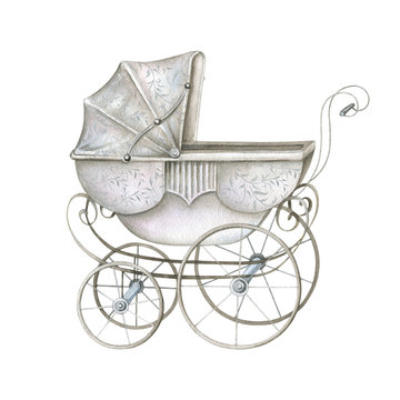 Watercolor Retro Baby Carriage