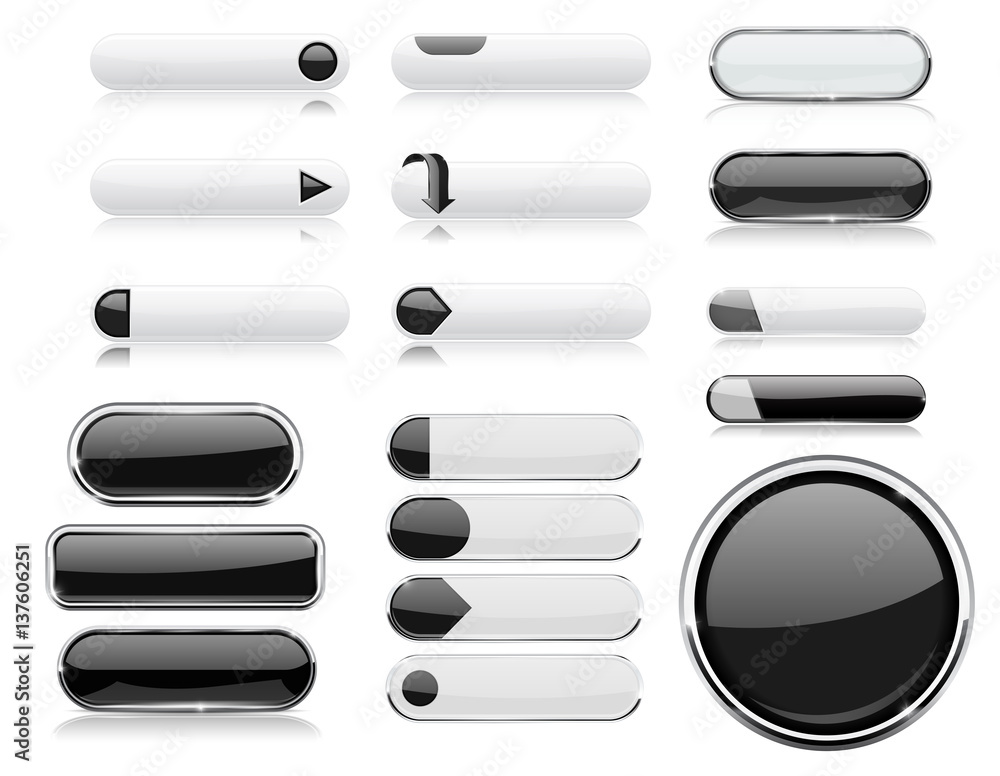 Wall mural black and white menu buttons. interface elements with metal frame