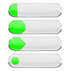 Fototapeta premium White buttons with green tags. Menu interface elements with metal frame