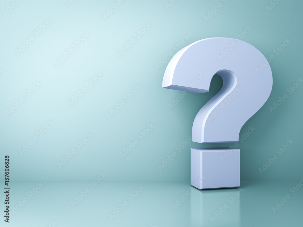 Poster question mark on green background with shadow and reflection 3d rendering