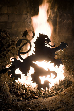 Coat of arms from iron placed in forge, Landshut, Bavaria, Germany