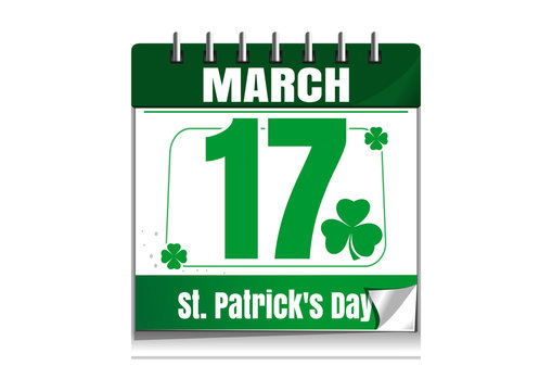 Calendar with the date of March 17. St.Patrick 's Day calendar. Vector illustration isolated on white background