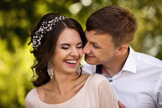 Crazy Emotions Of Couple, Smile With White Teeth, Tanned Skin