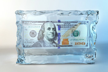 illustration of ice cube with one hundred dollar