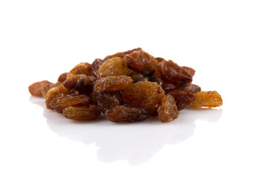Sweet raisins on white