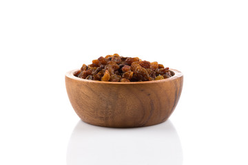 Sweet raisins on white