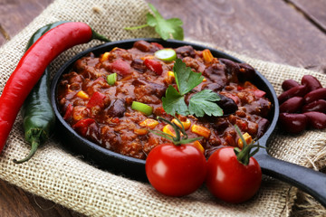 Hot chili con carne - mexican food tasty and spicy