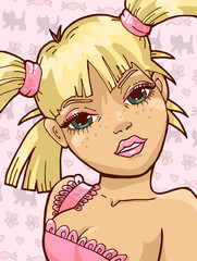 Blond girl in pink dress