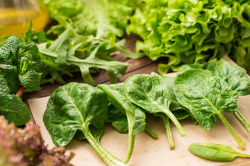 Fresh spinach, arugula and other greens