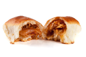 homemade pies with cabbage isolated on white background