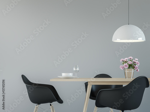 Modern Dining Room Interior With Black & White 3d Rendering Image There Are  Minimalist Style ,Empty Grey Wall,black Chair And Wood Desk Apartment Wall  Mural | Apartme-onzon