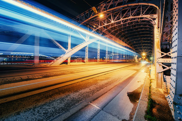 Bridge Vistula river promenade sunny winter day snow, Krakow Poland