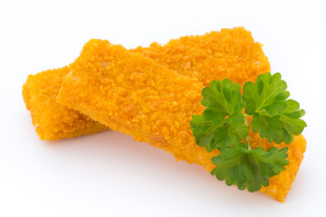 Fish fingers on the white background.