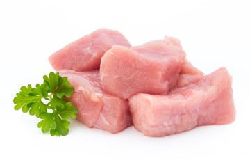 fresh meat on slice on the white background.