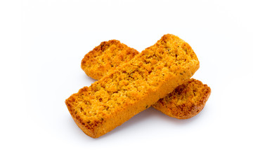 Crumbs of bread croutons. Eco food.